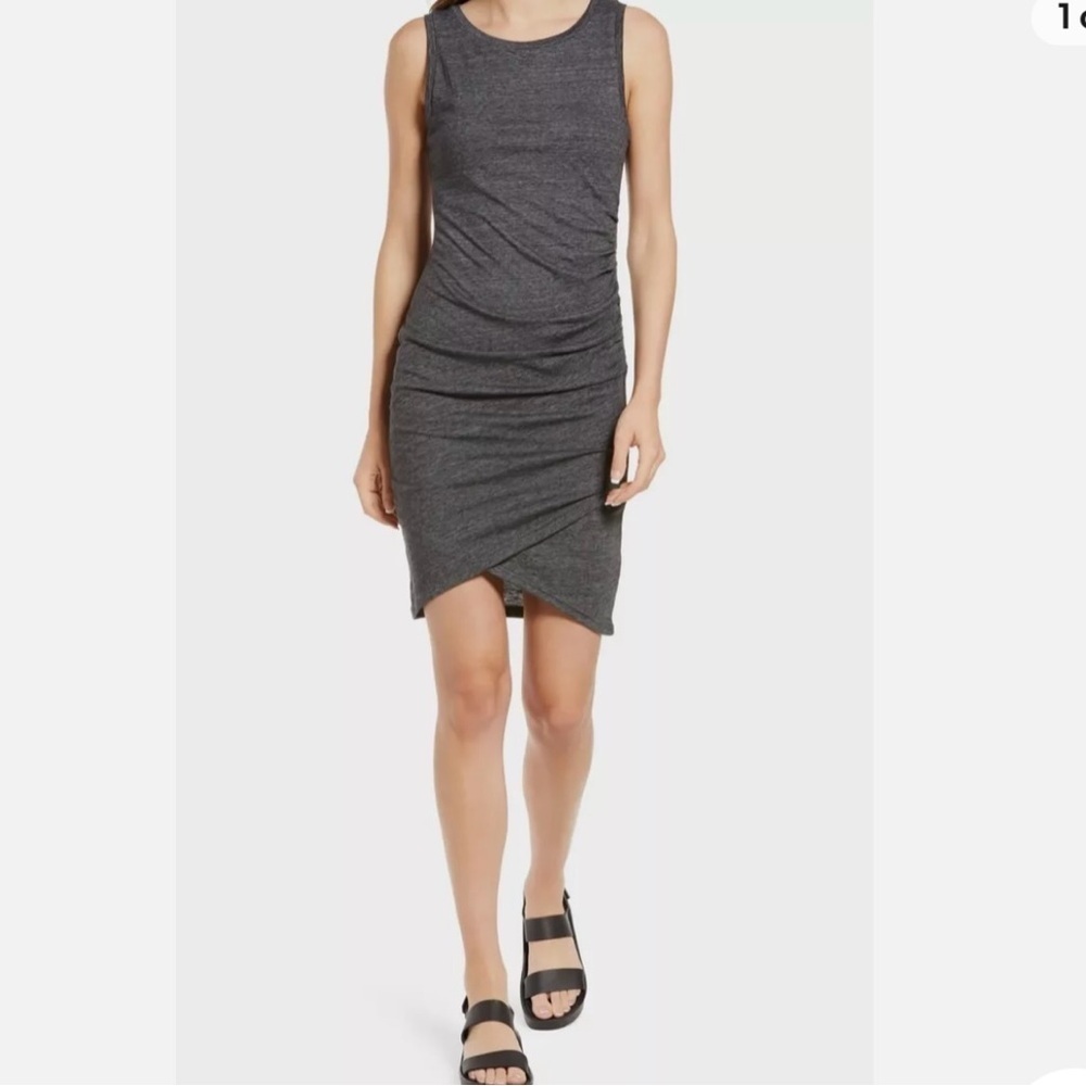 Treasure & Bond Ruched Tank Dress Bodycon Charcoal Gray XS Sleeveless Round Neck